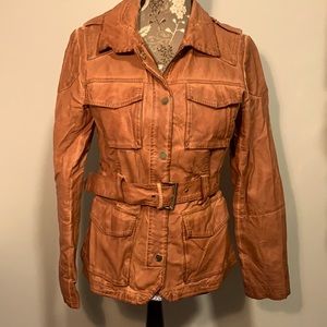 Full zip jacket, NOT real leather.